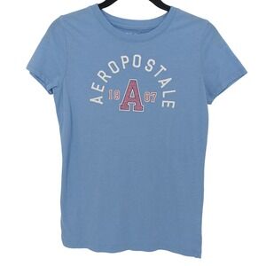 Aeropostale T Shirt Womens Medium Blue Classic Crew Embroidered Logo Tee Top Y2K